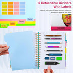 Hardcover Spiral Notebook 6.2"x 8.2" Journal Notebook with Tabs and Removable Dividers 300 Pages 5 Subject Notebook College Ruled, Faux Leather Spiral Bound Notebook for Women School Work(Rose Red)
