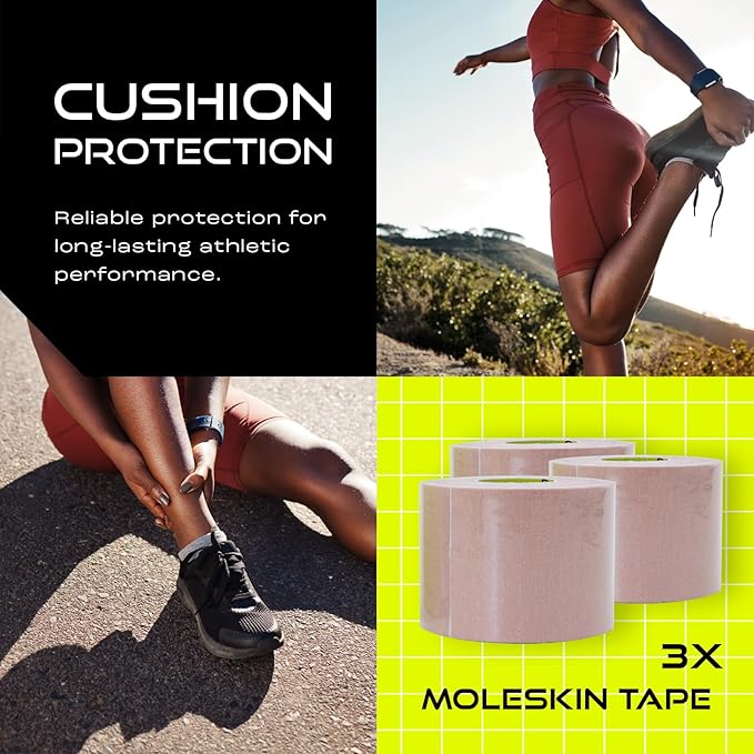 Pebbos Moleskin Tape (3 Rolls) – 2in x 16ft – Anti-Friction Cushioning Tape | Water-Resistant & Hypoallergenic | Thin Moleskin Athletic Tape for Running, Hiking, Walking