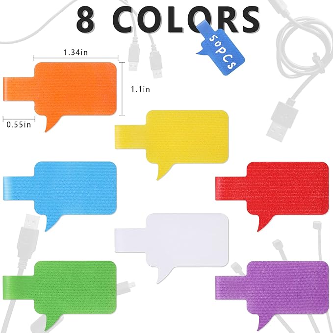 50 Pieces Cable Labels Multi Color Cord Wire Labels, Cable Tags and Wire Tags for Management and Classify for Electronics, Computers and More(Simple Style)