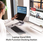 j5create Laptop Stand with USB C 4K HDMI Display Hub - 2 USB A 5Gbps, PD 100W with USB-C 5Gbps | Aluminum Computer Riser for MacBook and Windows Notebook (JTS327)