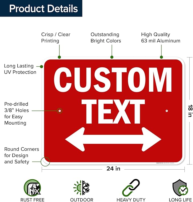 Custom Arrow,Custom Directional Sign, Two way Arrow,18x24 Inches, Rust Free .063 Aluminum, Fade Resistant, Made in USA by My Sign Center