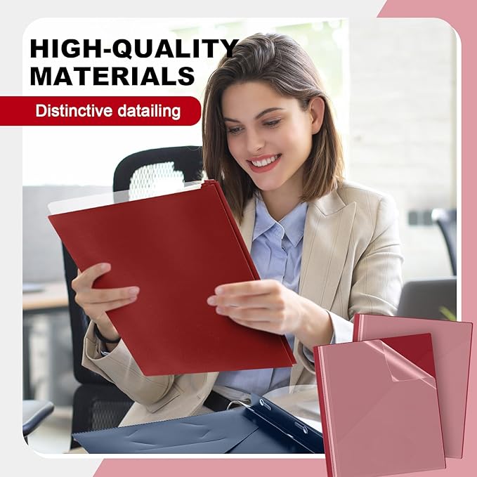 Teling 24 Pcs Clear Front Report Covers with 3 Prongs, Plastic Dark Red Presentation Folders Bulk with 3 Pockets for A4 and Letter Size Paper, 90 Sheet Capacity, Document Covers for School Business