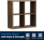 4 Cube Storage Organizer, 2x2 Cube Bookshelf, Cubby Storage Shelf, Wooden Organizer Shelf with Thickened Boards, for Closet Bedroom Home Office Living Room, 25.12" L x 9.37" W x 25.12" H, Brown