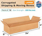 Large Shipping & Moving Boxes 24x8x4 inches (10-Pack) - Extra Strength 200 lb vs Regular - Corrugated Durable Cardboard Boxes for FEDEX - Large Shipping Box - Heavy Duty Box by IDL Packaging