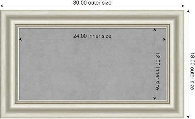 Amanti Art Silver Framed Magnetic Board 18x30 Small Vision Board for use with Magnets, 100% Metal Sheet to Display Items as Office Decor or for Home Organization in mudroom, Kitchen or Kids Room