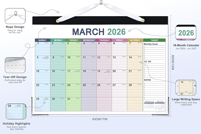 ANYZONE Desk Calendar 2026-2027, 18 Months Calendar from Jan. 2026 to Jun. 2027, 17" x 12" Large Desktop/Wall Monthly Calendar with Corner Protectors, Ample Space ＆ Target for Home, School, Office