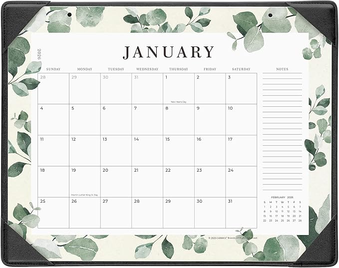 Cabbrix Desk Calendar 2026 with Desktop Mat, 2026 Desk Calendar January 2026 to December 2026, 15" x 12" Flat Monthly Desktop Calendar for Home Office School Planing, Greenery
