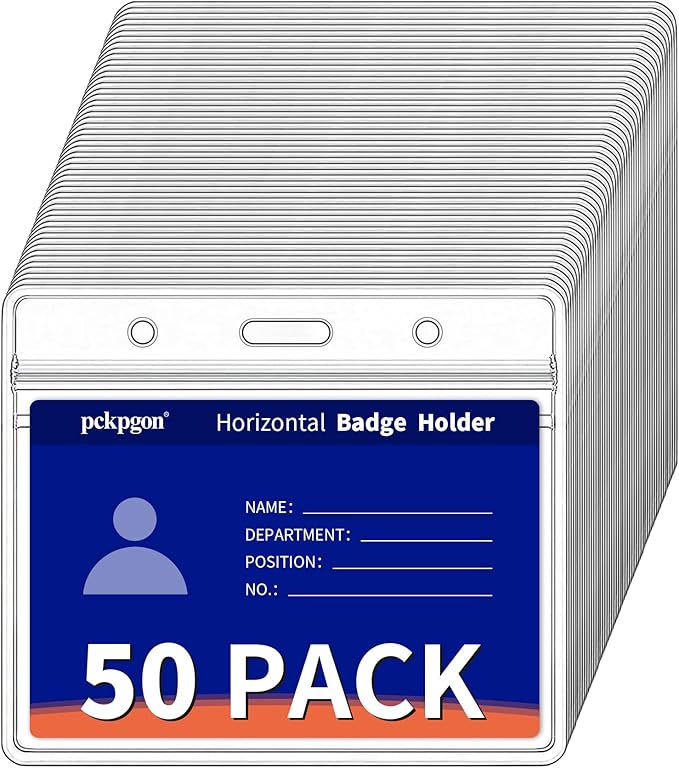 50 Pack Horizontal ID Badge Holder, Clear Plastic Lanyard Card Holders, Work Name Tag Sleeve Badges Protector Cover with Waterproof Resealable Zipper Type for Nurses, Women, Fits Credit Size Cards…