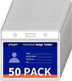 50 Pack Horizontal ID Badge Holder, Clear Plastic Lanyard Card Holders, Work Name Tag Sleeve Badges Protector Cover with Waterproof Resealable Zipper Type for Nurses, Women, Fits Credit Size Cards…