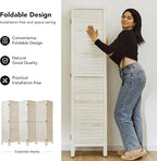 White Room Divider, Temporary Wall with Double Hinges, 5.6 Ft Tall Folding Louver Wood Screen for Home Office Bedroom Hotel Decoration (6 Panels, White-Washed)