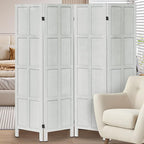 Leesinwing Wood Room Divider 4 Panel Folding Privacy Screen, Classic 5.6Ft Indoor Wooden Partition, Portable Partition Wall Divider for Room Separation, Home, Office, Bedroom, Restaurant (White)