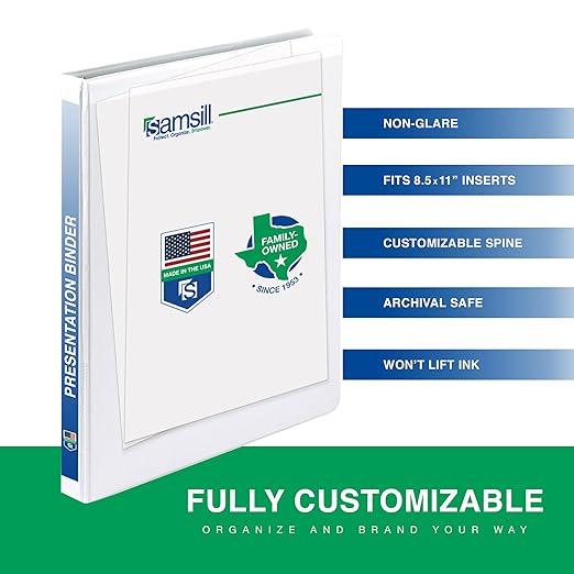 Samsill 0.5 Inch 3 Ring Binder, Made in USA, Economy Round Ring, Clear View Cover, 100 Sheet Capacity - for School, Home, Office - White, 6 Pack