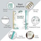 Heveboik Income & Expense Log Book - A4 Income and Expense Tracker for Small Business, Accounting Bookkeeping Tracking for Woman and Man, 8" x 10.5", Teal Floral
