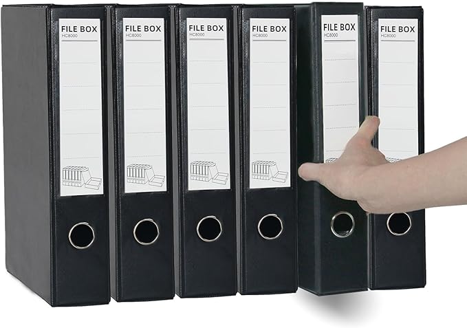 URbantin 6 Pack Foldable A4 Box Files,Plastic Archive Folders,65mm Spine, Document Box for Office（Black）