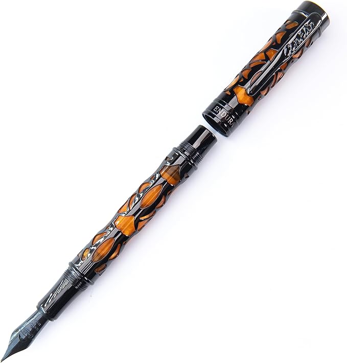 Conklin Endura Deco Crest Fountain Pen in Orange with Rose Gold Accents – Broad Nib, Refillable Luxury Writing Instrument