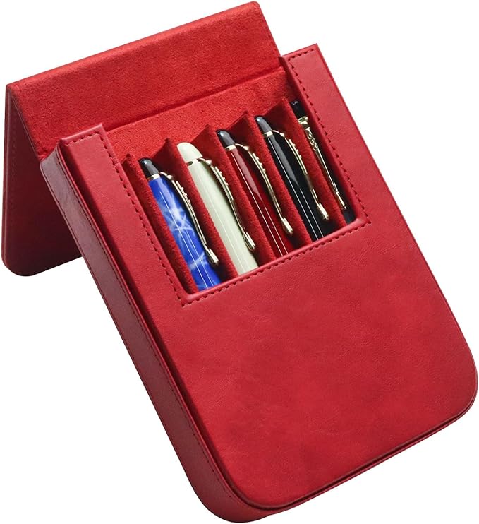 MIVLXLX Leather 6 Fountain Pen/Pencil Tray Case, Handmade, Magnetic Closure with Drawer Design, Gift Choice for Man/Woman/Office, 6 Slots（red）