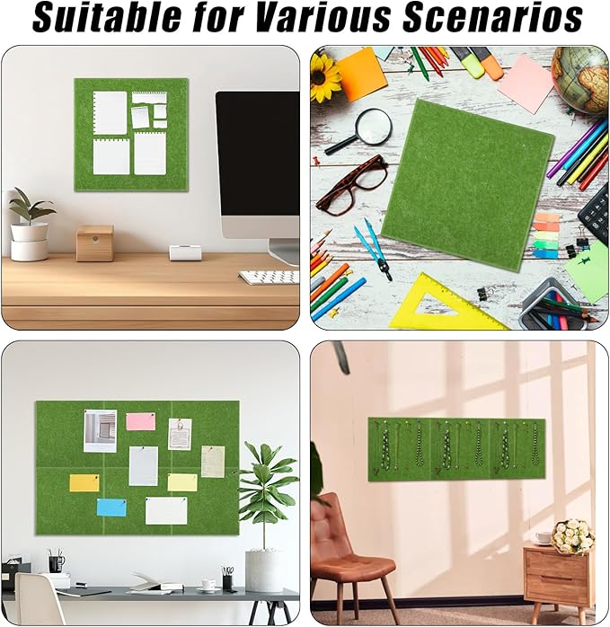 Large Cork Board 36" x 24", 6 Pack Felt Wall Tiles with Colored Pushpins, Bulletin Board with Removable Self-Adhesive Strips, Pin Board Cork Boards for Walls Office Home-Forest Green