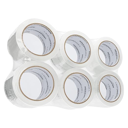 Amazon Basics Extra-Wide Packing Tape, Designed for Moving, Storage and Packing, Shipping and Mailing, Extra-Wide 2.83"W, Crystal Clear, Low Odor, 6-Pack