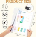 50 Pack Report Covers with Sliding Bar - Clear Plastic Presentation Folders for A4 & Letter Size Paper, 70 Sheet Capacity File Document Binder for School, Office, Resume & Business Use