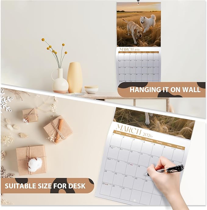 2026 Wall Calendar, Large Monthly Wall Calendar Dogs, Jan 2026 - Dec 2026, 12" x 24" (Opened), Hanging Planning Calendars for Family Home Office Supplies