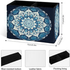 Famame Round Blue Mandala Pencil Holder for Desk, Leather Desktop Container Pen Cup Storage Study Table Pen Organizer Makeup Brush Holder for Classroom Office Home
