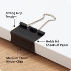 U Brands Binder Clips, Medium 1-1/4" Width, 1/2" Paper Holding Capacity, Black and Silver Steel, 96-Count