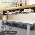 PEGZONE Under Desk Cable Management Tray, 31.5 Inches Metal Cord Organizer Rack, Desk Tray for Power Strip, Cord, Wire, Easy Mounting Cable Management Under Table for Home Office, Black
