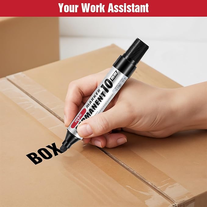 hidyuuoo 30 Pack Jumbo Size Permanent Markers Bulk Permanent Marker Set Chisel Tip Pens Waterproof for Industrial Use Work on Wood Metal Plastic Stone Glass