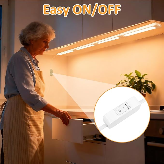 maylit Under Cabinet Lighting Plug in, 4Pcs 14 Inch Linkable Ultra Bright LED Light Bars, Renter Friendly Lamp, Wired 110V 120V Indoor Lights for Kitchen Cabinet, Counter, Workbench, Shelf, Warm White