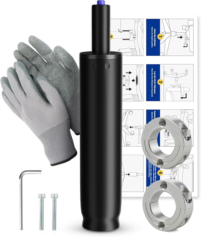 MASTERY MART Office Chair Gas Cylinder Replacement Kit, 6" Stroke Heavy Duty Hydraulic Pneumatic Piston, 1000 lbs Capacity, Universal Fit for Desk Chairs, Easy Installation with Removal Tool & Gloves