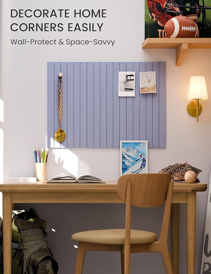 Fluxynara Felt Bulletin Board Tiles -28"x18" with 40 Adhesive Tabs, Cork Board Alternative for Office Decor, Push Pin Board Wall Organizer 6-Pack (Soft Periwinkle)