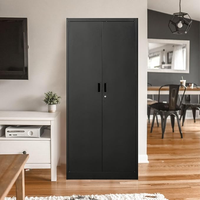 TaskStorz Storage Cabinet, 72 Inch Tall Metal Storage Cabinet with Doors and Shelves,Heavy Duty Metal Cabinet, Pantry Cabinets for Kitchen Storage, Garage Cabinet for Living, Dining Room