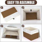 Bagnizer Large 22 Quart Linen Fabric Foldable Storage Bin Cube Organizer Basket with Flip-Top Lid & Handles, Clothes Blanket Box for Home, Office, Closet, Brown & White, 4 Pack 14.6 x 9.5 x 9.5