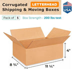 IDL Packaging - B-1184-5 11 1/4"L x 8 3/4"W x 4"H Letterhead Cardboard Box (Pack of 5) for Moving, Shipping or Storage, Made in USA, 100% Recyclable, Brown. Packaging Boxes for USPS, UPS, FEDEX Shipping