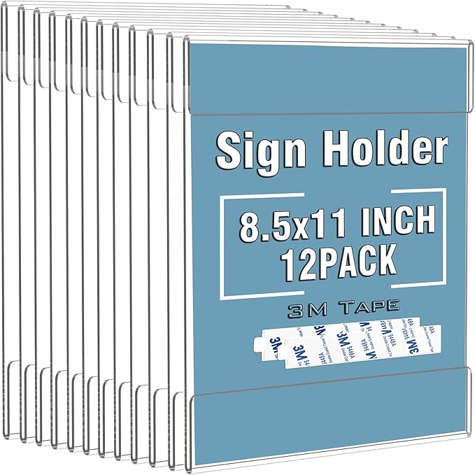 Dingelex Acrylic 8.5x11 Sign Holder Wall Mount,Clear Door Sign Holder Hanging Plastic Document Holder,Acrylic Wall Frame Plastic Wall Holders for Paper,12 Pack,No Drilling