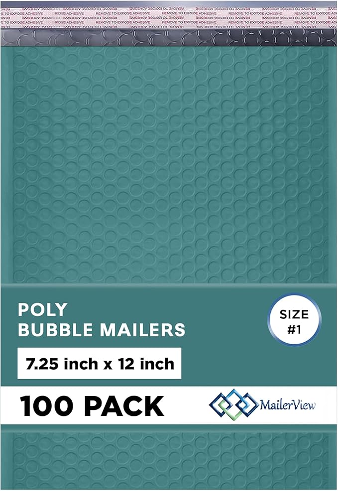 GReen Poly Bubble Mailers 7.25x12 inch #1 | Self Seal Padded Envelopes | Cushioned Bubble Mailer | Usable Size 7.25x11 | WaterProof | Lightweight mailing Shipping Bags | 100 Pack Bulk