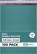 GReen Poly Bubble Mailers 7.25x12 inch #1 | Self Seal Padded Envelopes | Cushioned Bubble Mailer | Usable Size 7.25x11 | WaterProof | Lightweight mailing Shipping Bags | 100 Pack Bulk