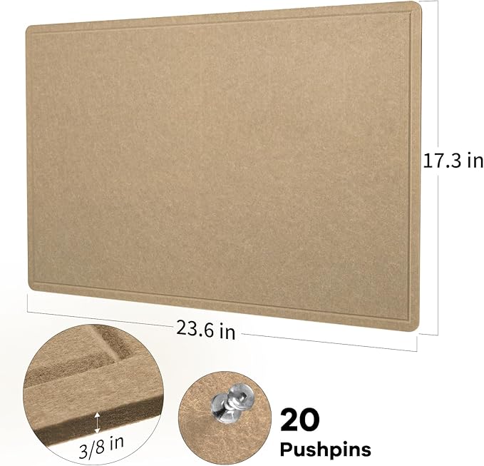 Bulletin Board, 24 x 18 inches Decorative Felt Pin Board, Cork Board Alternative for Wall, Foldable Photo Board with 20 Pushpins - Desert Brown
