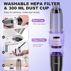 4-in-1 Car Vacuum, Mini Handheld Portable Cordless, 6.5kPa Strong Suction, Ultra-Quiet 60dB, 0.85 lb for Car, Desk & Small Spaces,USB-C Rechargeable 2 Washable HEPA Filters,Ideal Gifts for Men & Women