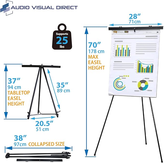 Lightweight Aluminum Flip-Chart Presentation Easel, 70 Inches, Black