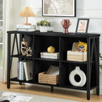 HOMISSUE Cube Storage Organizer Shelf, Rustic Short Wide Bookshelf with 6 Cubes, Industrial Low Cubby Bookcase with 3-Tier Shelves, Horizontal Book Case for Living Room, Office, Black