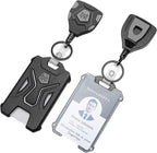 MNGARISTA 2 Pack Heavy Duty Badge Holder, Vertical ID Card Holder for Credit Cards, Clear ID Window, All PC Polycarbonate Plastic Housing, 5 Cards Capacity, Built-in Elastic Clip, Black