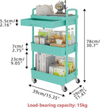 Calmootey 3-Tier Rolling Utility Cart with Drawer,Multifunctional Storage Organizer with Plastic Shelf & Metal Wheel,Storage Cart for Kitchen,Bathroom,Living Room,Office,Green
