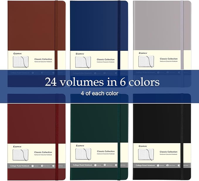 COMIX 24 Pack Lined Journal Notebooks for Work, 240 Pages, 5.5" x 8.3", A5 Hardcover Journaling Notebooks for Notes-Taking Writing, Business Notebooks Jounrnals for Office School