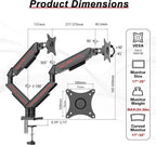 Fydeamer Dual Monitor Arm for 17-35" Screens up to 24.2 lbs, Ergonomic Gas Spring Monitor Stand with Height Adjust, Tilt, Swivel & Cable Management, VESA Desk Mount with 2 Types of Installation, Black