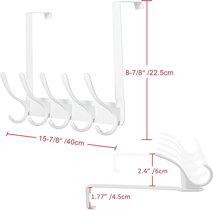 SKOLOO Over The Door Hook, Door Hanger Hooks for Hanging Clothes, Towels, Coats, Hats, Over The Door Towel Hook - White, Assembly Required