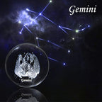 3D Constellation Crystal Ball 60mm Crystal Paperweight Full Sphere Glass Fengshui with Sliver-Plated Flowering Stand(Gemini)