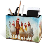 Famame Chicken Roosters Farm Animals Pencil Holder for Desk, Leather Desktop Container Pen Cup Storage Study Table Pen Organizer Makeup Brush Holder for Classroom Office Home
