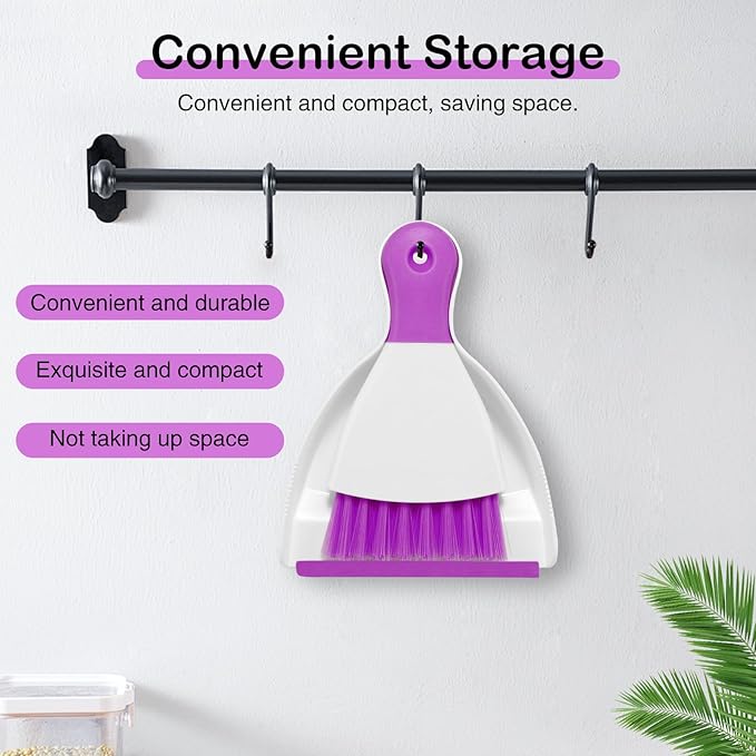 NACENA Mini Dustpan and Brush Set 2 Pack, Small Broom and Dustpan Set Dust Pan and Mini Hand Broom Dustpan and Broom Combo Compact for Home Table Keyboards Sofa Kitchen, Purple