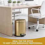 SIMPLYKLEEN Bathroom Trash Can with Lid - 2PC Oval Small Trash Can with Soft-Close Lid, Foot Pedal, Brushed Stainless Steel, Removable Liner, Garbage can for Kitchen, Office, Home Gold